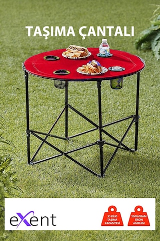 Yuvarlak Katlanır Kamp Masası, Taşıma Çantalı Kamp Masası, Piknik Masası-kırmızı-71x71x60 Siyah