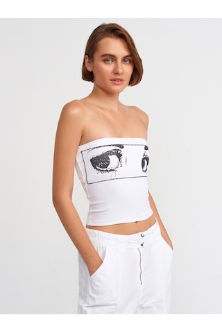 Dilvin Baskılı Crop Top 101a20667 Beyaz