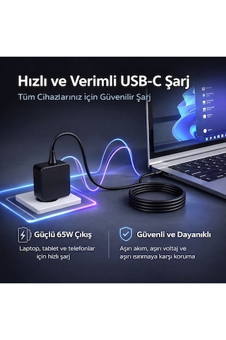 Notebook Adaptör Type-c - Servis Tag Type Model Adlx65ydc3d Muadili İle Uyumlu