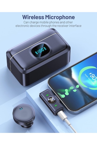 Kablosuz Yaka Mikrofonu, Led Ekranlı Manyetik Mini Yaka Mikrofonu,