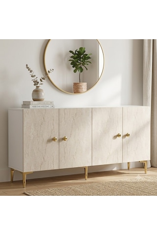 Ka1817btg Simple Konsol Ve Tv Sehpası Beyaz-traverten-gold 180cm