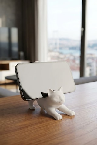 Beyaz Kedi Telefon Tablet Tutucu 10 X 10 Cm