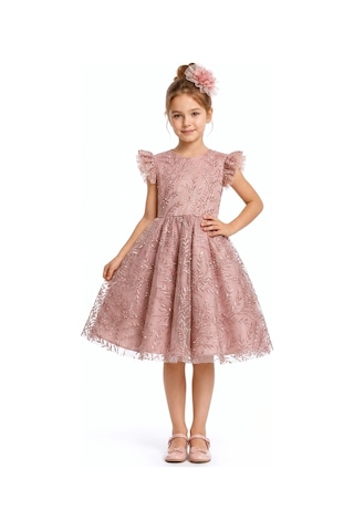 Mnk Baby & Kids Floare Kız Çocuk Abiye Elbise M00850 Pudra