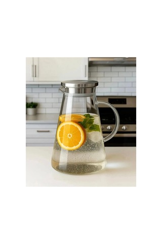 1800 Ml,büyük Boy Borosilikat Cam Sürahi,metal Süzgeç Kapaklı,su,limonata,detoks,çay, Sürahisi