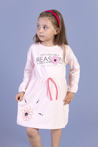 Toontoy Kız Çocuk Baskılı Elbise Pudra