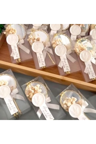 20 Adet Asetat Kutu İçerisinde Mühür Dekorlu Ayna Söz Nişan Nikah