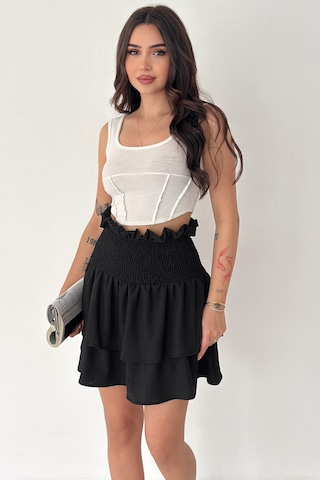 Kadın Katlı Smock Bel Mini Short Etek Summer Layers Siyah