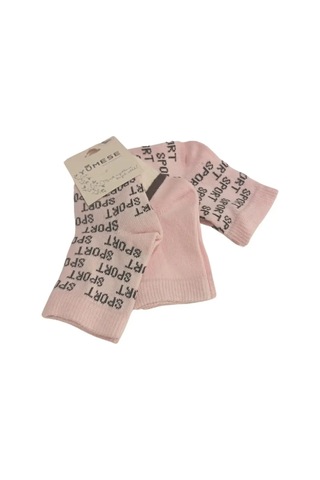 Kız Bebek Pembe Asorti Yazı Detaylı Pamuklu Mevsimlik 3'lü Set Soket Çorap Pembe