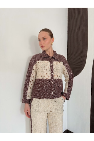 Verymoda Dantel Detatlı Kot Ceket F1758 Ham Kahve