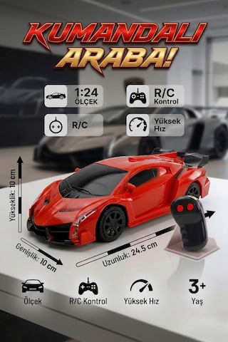 Uzaktan Kumandalı Araba 1:24 Ölçek Yarı Fonksiyonlu İleri Geri Hareketli Oyuncak Spor Araba Kırmızı Lamborghini