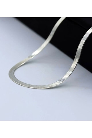 İtalyan Zincir Kolye Yassı Balıksırtı Model Kararmaz Çelik Kolye Gümüş 42+5 Cm Silver