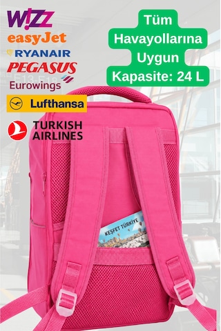 Jet Turtle Seyahat Sırt Çantası 40cm 40x25x15 Cm Pegasus, Wizz Air, Ryanair, El Valizi Koltuk Altı Valizi Fuşya