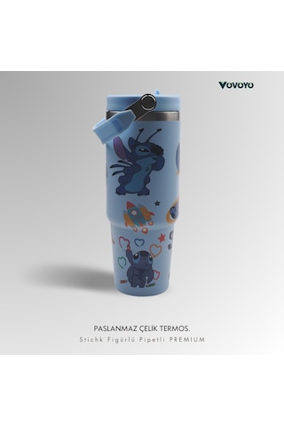Figürlü Premium Paslanmaz Çelik Termos Mavi