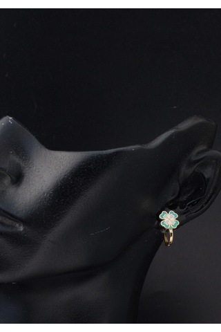 Bilezikci Su Yeşili Yonca Çocuk Küpesi 14 Ayar Sarı Altın