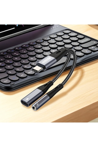 Go Des Gd-uc162 3.5mm Jack Girişli Type-c 2in1 Şarj Ve Ses Kablosu Siyah
