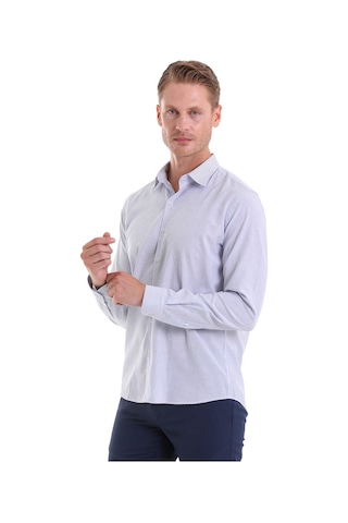 Hatemoğlu Lacivert Ç. Comfort Fit Çizgili Pamuklu Slim Yaka Uzun Kollu Casu Lacivert