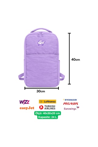 Jet Turtle Seyahat Sırt Çantası 40cm 40x25x15 Cm Pegasus, Wizz Air, Ryanair, El Valizi Koltuk Altı Valizi Lila