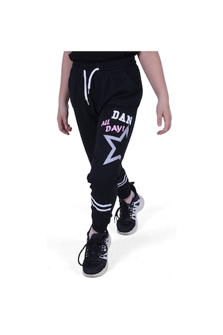 Fyk Kids All Day Yazı Baskılı Kız Çocuk Eşofman Altı Siyah