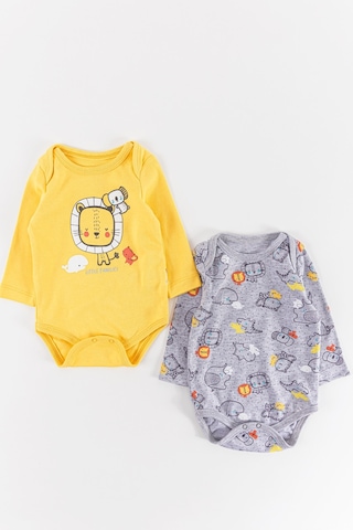 Figürlü 2'li Erkek Bebek Çıt Çıtlı Body Zıbın Takımı 001