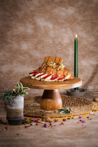 Lucca 25 Cm Ahşap 10 Cm Ayaklı Yuvarlak Pasta Sunum Servis Tabağı