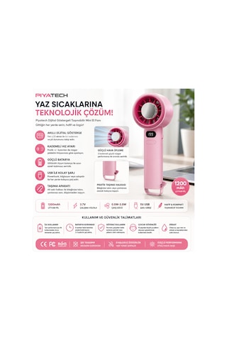 Dijital Göstergeli Mini El Fanı Taşınabilir Usb Şarjlı Cep Vantilatörü Zb171