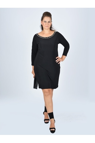 Nidya Moda Büyük Beden Düz Elbise-4002S Çok Renkli