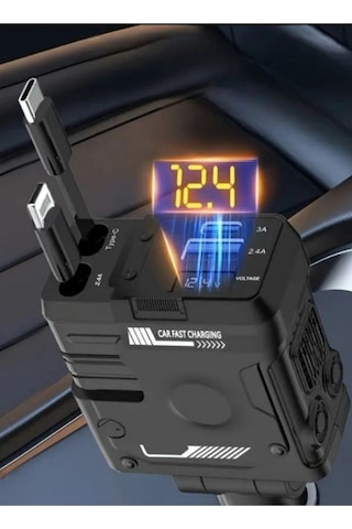 Araç Çakmaklık Çoklayıcı 2 Usb + Type-c Hızlı Şarj Voltmetreli 12v 24v Uyumlu