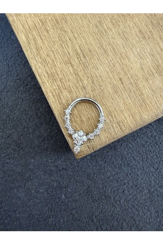 316 L Cerrahi Çelik Oval Zirkon Taşlı Pırlanta Model Halka Piercing Antra Melanj