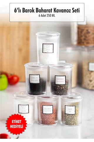 6'lı Barok Yuvarlak Baharat Kavanoz Seti & Saklama Kabı & Erzak Kabı 6 250 Ml Renkli
