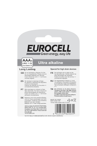 Eurocell- Aaa4 Lr03 1.5 V Ultra Alkalin Pil