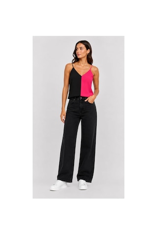 Onno Style Women Kolsuz Askılı V Yaka Triko Kadın Bluz Pembe Siyah