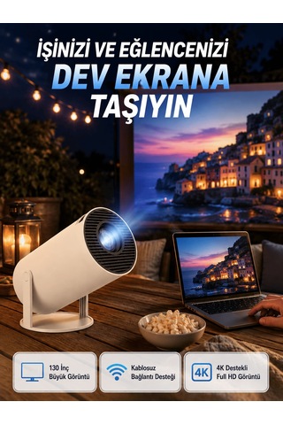 Full Hd 4k Destekli Akıllı Projeksiyon 130 İnç Ekran, Uzun Ömürlü Ampul Ve Çoklu Giriş 36294538