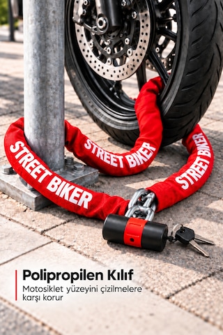 Street Biker Galvanizli Motosiklet Zincir Kilidi - Güçlendirilmiş Chain Lock 10 Mm X 90 Cm