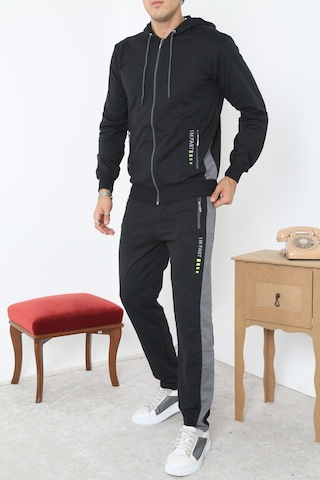 Pants Fermuarlı Kapşonlu Eşofman Takım - Siyah Siyah