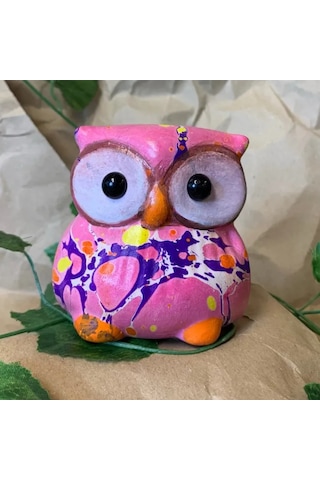 Uretti - Şebnem 6913 - 0053 El Yapımı Ebrulu Seramik Minik Baykuş Biblo - Pembe