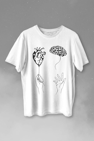 Kalp Ve Beyin Aşk Akıl Mantık Duygusal Zeka Baskılı Tişört Unisex T-shirt 001