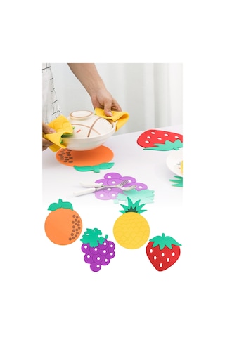 Mucit Home Çok Amaçlı Silikon Nihale Meyve Tasarımlı Isıya Dayanıklı Altlık 1 Adet Renkli