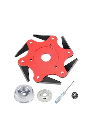 Xiyyadms Dayanıklı Mangan Çelik Ot Kesici Bıçağı - Altı Yaprak Döner Disk + Dörtlü Aksesuar Seti, Verimli Bahçe Bakımı İçin Kolay Kurulumlu