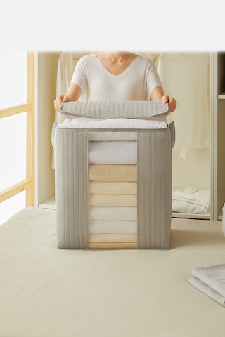 Ocean Home Textile Pvc Pencereli Gri Renk Kapitone Hurç 45 x 30 x 50 cm