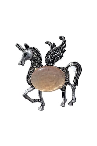 Unicorn Tek Boynuz At Broş Zirkontaş Detaylı Gümüş Renk Renkli