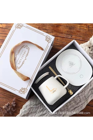 Dofolink Usb Isıtmalı Seramik Mug Seti - Sabit Sıcaklık Su Bardağı, Taşınabilir Hediyelik Set Beyaz