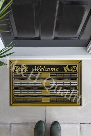 Welcome Yazlı Kapı Önü Paspası Altın Rengi Altın