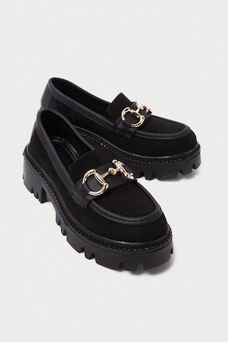 Mubiano Mb1170-s Kalın Taban Lüx Süet Tokalı Siyah Kadın Kolej Loafer Siyah