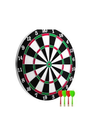 12 İnç Ahşap Dart Tahtası 4 Metal İğne Uçlu Dart Oklu Set