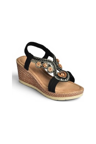 Fox Shoes Y274501609 Siyah Dolgu Tabanlı Kadın Sandalet