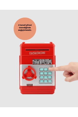 Elektronik Kumbara, Şifreli, Kırmızı, Atm Görünümlü