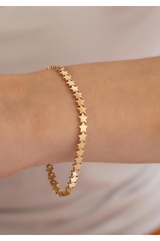 14 Ayar Altın Mini Yıldız Şeritli Bileklik Sarı Sarı Altın