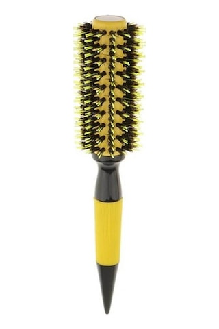 Koodmax Ahşap Saplı Naylon Kıl Saç Şekillendirici Fön Fırçası - Saç Düzleştirici Tarak 4.5cm - Sarı - Siyah