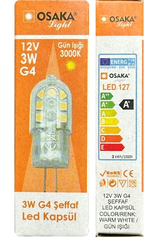 10 Adet Osaka 12volt 3w Sarı Işık 3000k G4 Duylu Led Kapsül Ampul