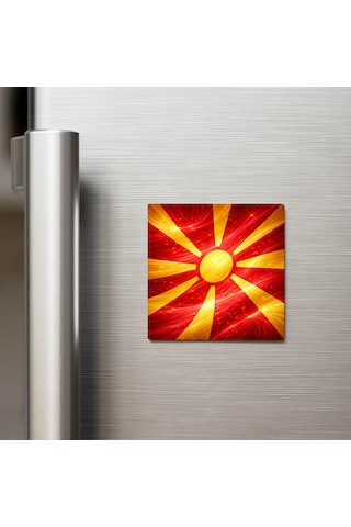 Kuzey Makedonya North Macedonia Abstract Ülke Bayraklı Buzdolap Magneti - 9x9 Cm
